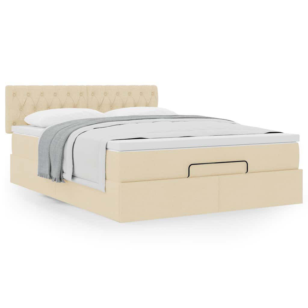 vidaXL Οθωμανικό κρεβάτι με στρώμα Cream 140x190cm ύφασμα