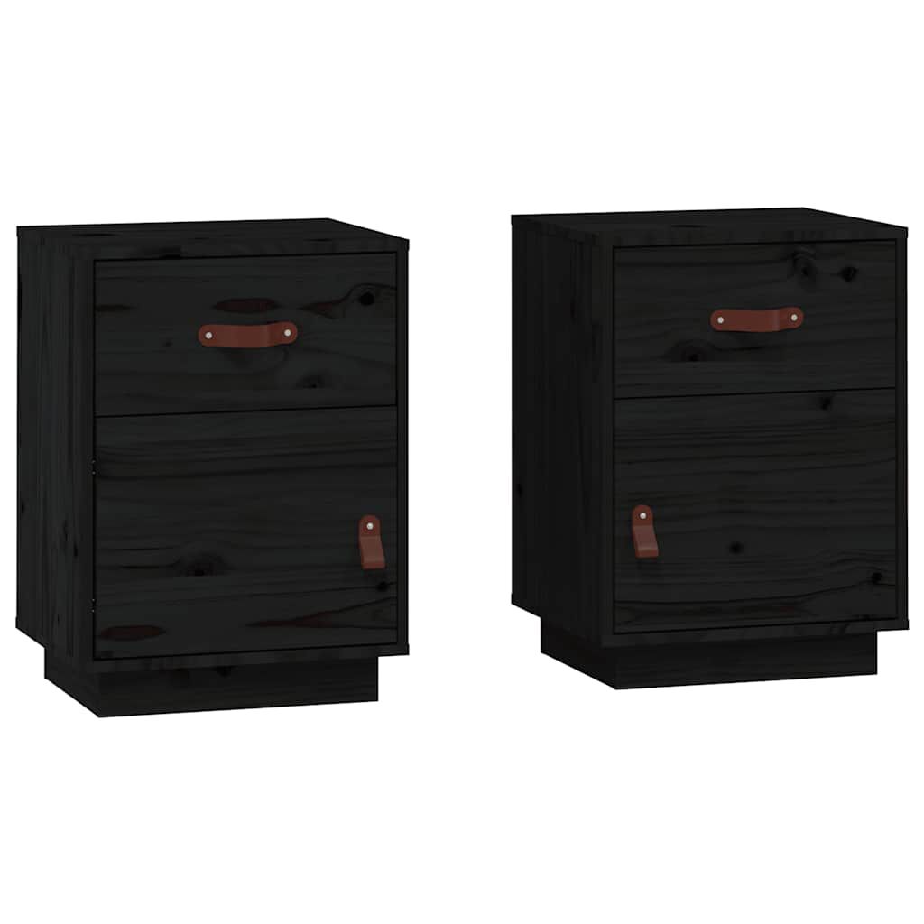 vidaXL Κομοδίνα 2 τεμ. Μαύρα40x34x55 εκ. από Μασίφ Ξύλο Πεύκου