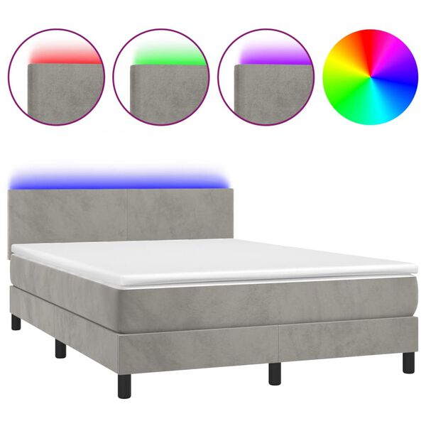 vidaXL &Kappa;&rho;&epsilon;&beta;ά&tau;&iota; Boxspring &mu;&epsilon; &Sigma;&tau;&rho;ώ&mu;&alpha;&LED &Alpha;&nu;. &Gamma;&kappa;&rho;&iota; 140x190 &epsilon;&kappa;. &Beta;&epsilon;&lambda;&omicron;ύ&delta;&iota;&nu;&omicron;
