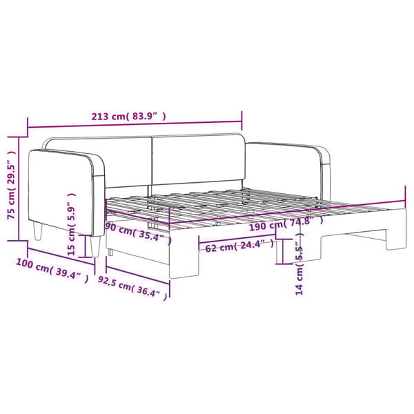 vidaXL Καναπές Κρεβάτι Συρόμενος Μαύρος 90x190 εκ. Ύφασμα