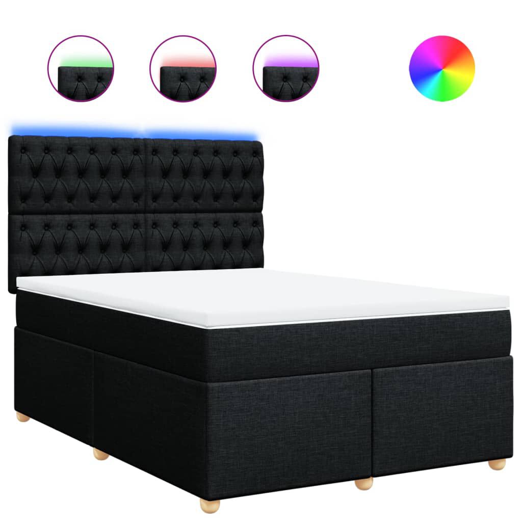 vidaXL Κρεβάτι Boxspring με Στρώμα Μαύρο 140x190 εκ. Υφασμάτινο