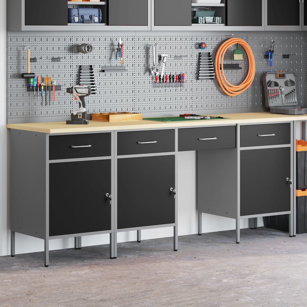 vidaXL Ντουλάπα Εργασίας με συρτάρι 4 pcs Μαύρο 200 x 55 x 85 εκ