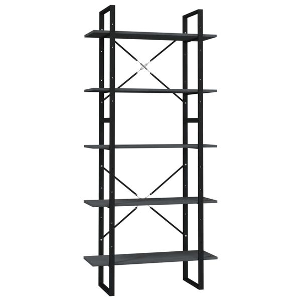 vidaXL Βιβλιοθήκη με 5 Ράφια Γκρι 80 x 30 x 175 εκ. από Ξύλο Πεύκου