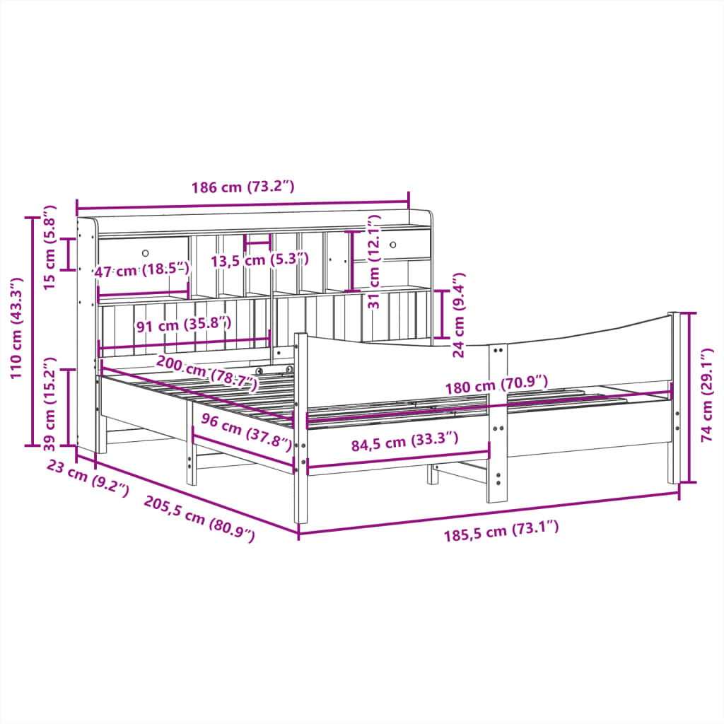 vidaXL Σκελετός Κρεβ. Χωρίς Στρώμα Λευκό 180x200 εκ Μασίφ Πεύκο