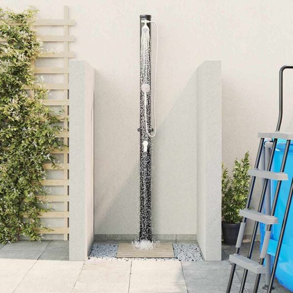 vidaXL Υπαίθριο Ηλιακό Ντους Μαύρο 217 εκ. PVC και αλουμίνιο