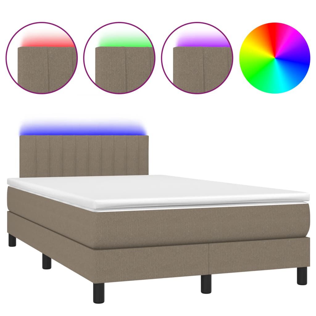 vidaXL Κρεβάτι Boxspring με Στρώμα & LED Taupe 120x190 εκ. Υφασμάτινο