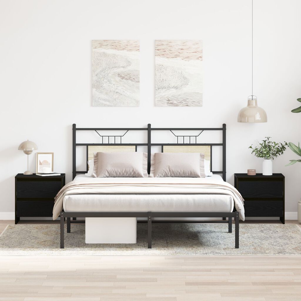 vidaXL Κομοδίνο 2 τεμ Μαύρο Δρυς 45x34x44,5 εκ Επεξεργασμένο ξύλο