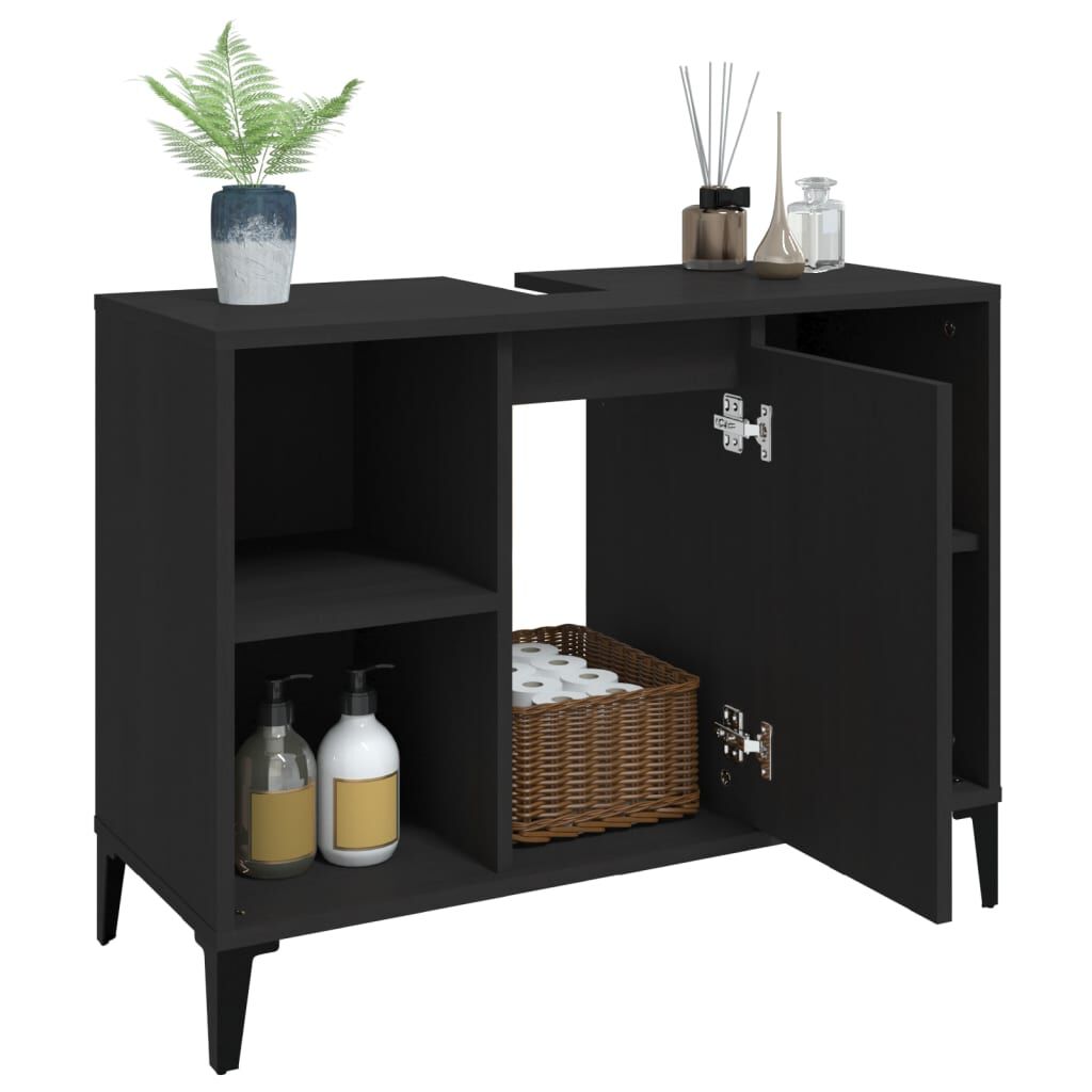 vidaXL Ντουλάπι Νιπτήρα Μαύρο 80 x 33 x 60 εκ. Επεξεργασμένο Ξύλο