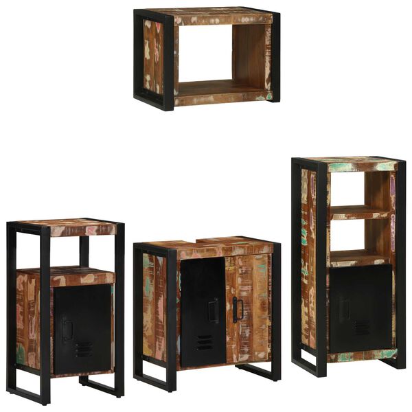 vidaXL Σετ Επίπλων Μπάνιου 4 pcs Πολύχρωμο Στερεό ανακτημένο ξύλο