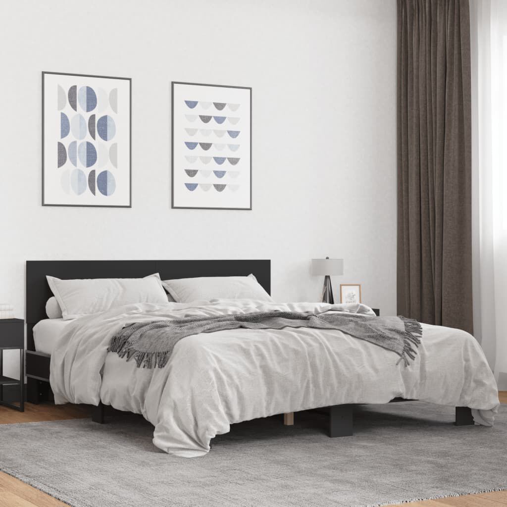 vidaXL Πλαίσιο Κρεβατιού Μαύρο 160x200 εκ. Επεξ. Ξύλο & Μέταλλο