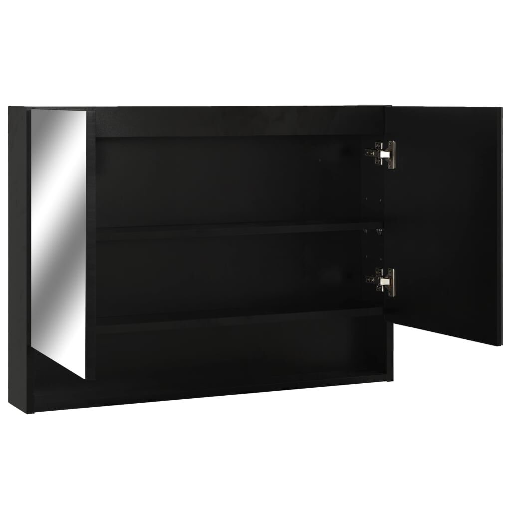 vidaXL Καθρέφτης Μπάνιου με Ντουλάπι / LED Μαύρο 80 x 15 x 60 εκ. MDF