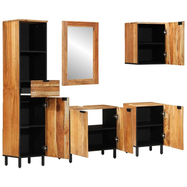 vidaXL Σετ Επίπλων Μπάνιου με συρτάρι 5 pcs Καφέ Μασίφ ξύλο ακακίας