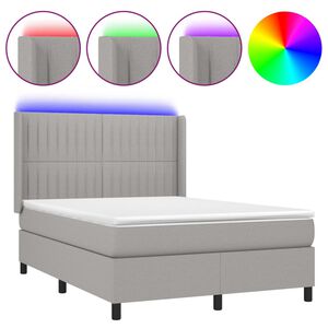 vidaXL Κρεβάτι Boxspring με Στρώμα & LED Αν.Γκρι 140x200εκ. Υφασμάτινο