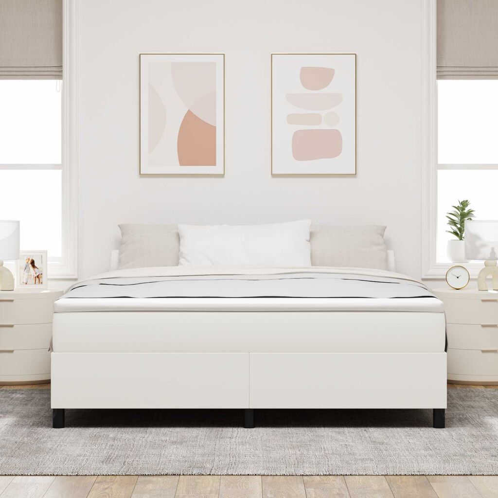 vidaXL Κρεβάτι Box Spring με Στρώμα - Κρέμ, Super King, Υφάσμα Κορντούρα