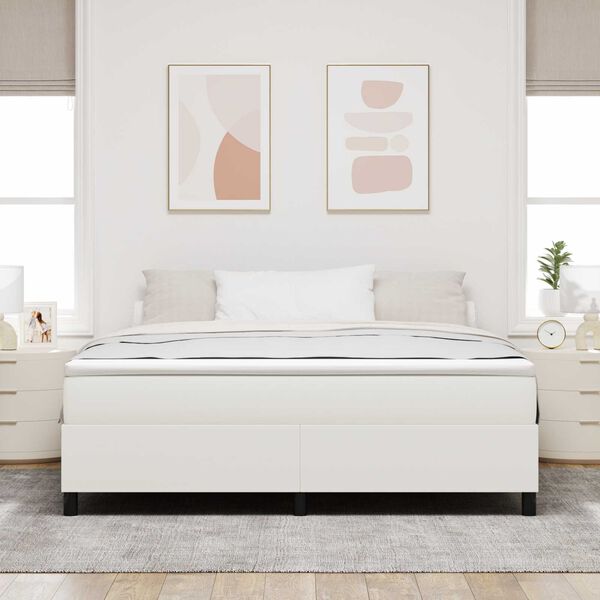 vidaXL Κρεβάτι Box Spring με Στρώμα - Κρέμ, Super King, Υφάσμα Κορντούρα