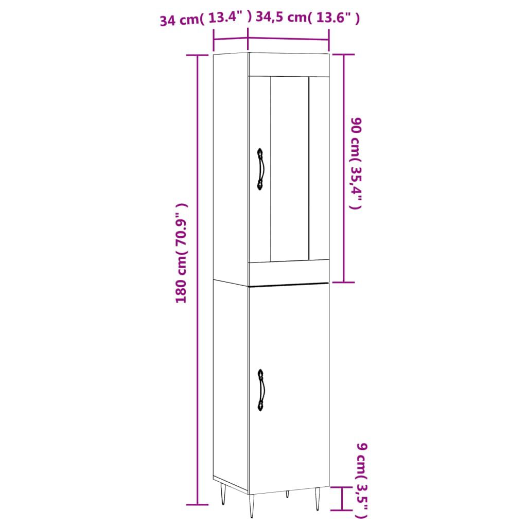 vidaXL Μπουφές Sonoma Γκρι 34,5 x 34 x 180 εκ. από Επεξεργασμένο Ξύλο