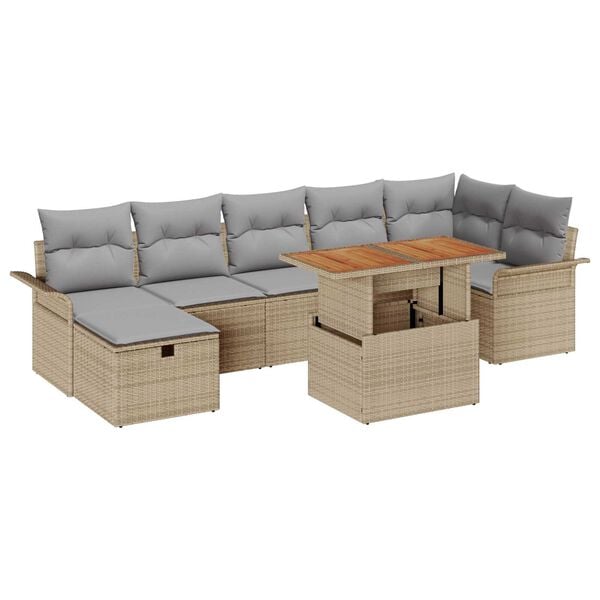 vidaXL Σετ Καναπέ Κήπου με μαξιλάρι 8 pcs Μπεζ Πολυ ράταν