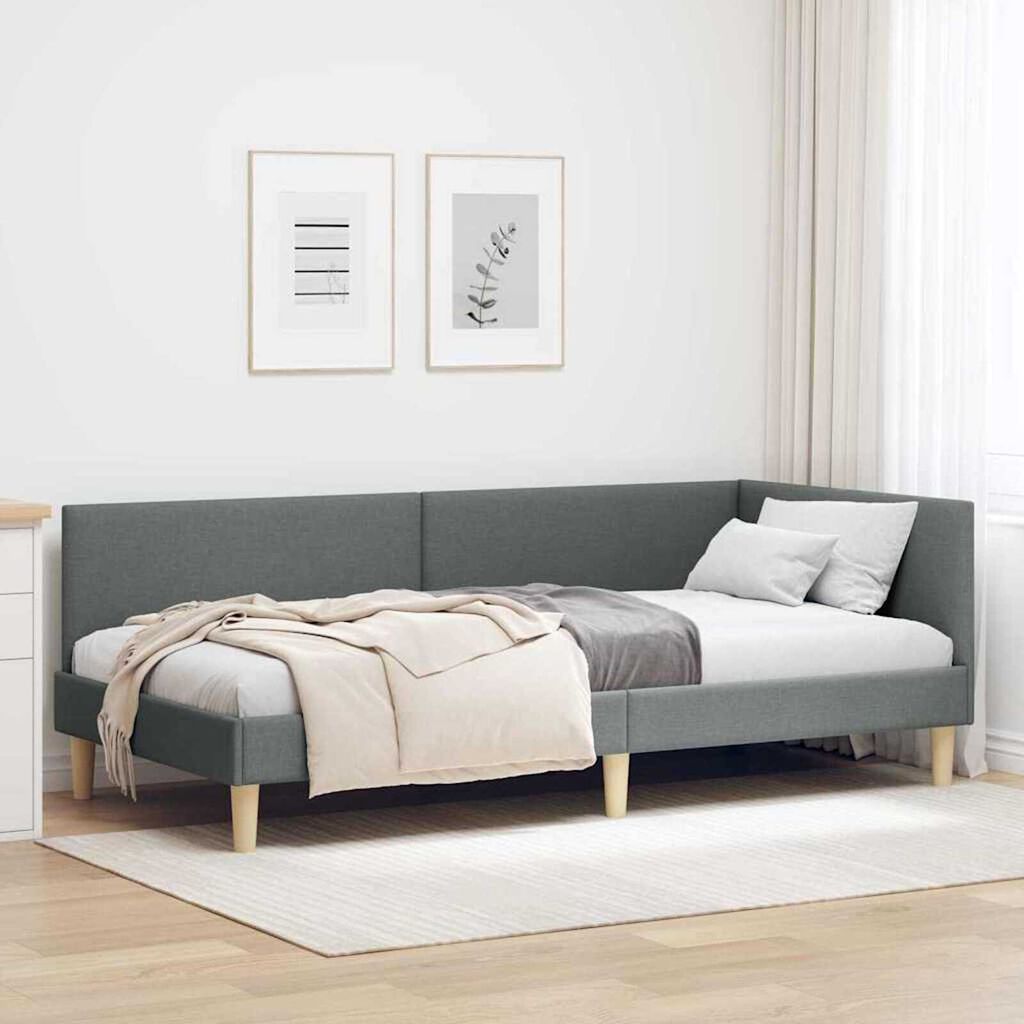 vidaXL Κρεβάτι Γωνίας Σκούρο γκρι 100 x 200 cm Ύφασμα και Έργο ξύλου
