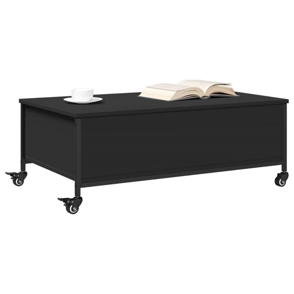 vidaXL Τραπεζάκι Σαλονιού με Ροδάκια Μαύρο 91x55x34 εκ. Επεξ. Ξύλο