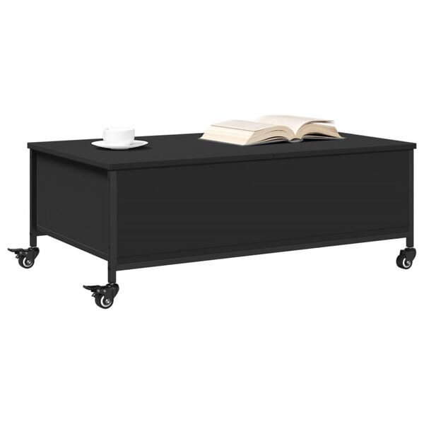 vidaXL Τραπεζάκι Σαλονιού με Ροδάκια Μαύρο 91x55x34 εκ. Επεξ. Ξύλο