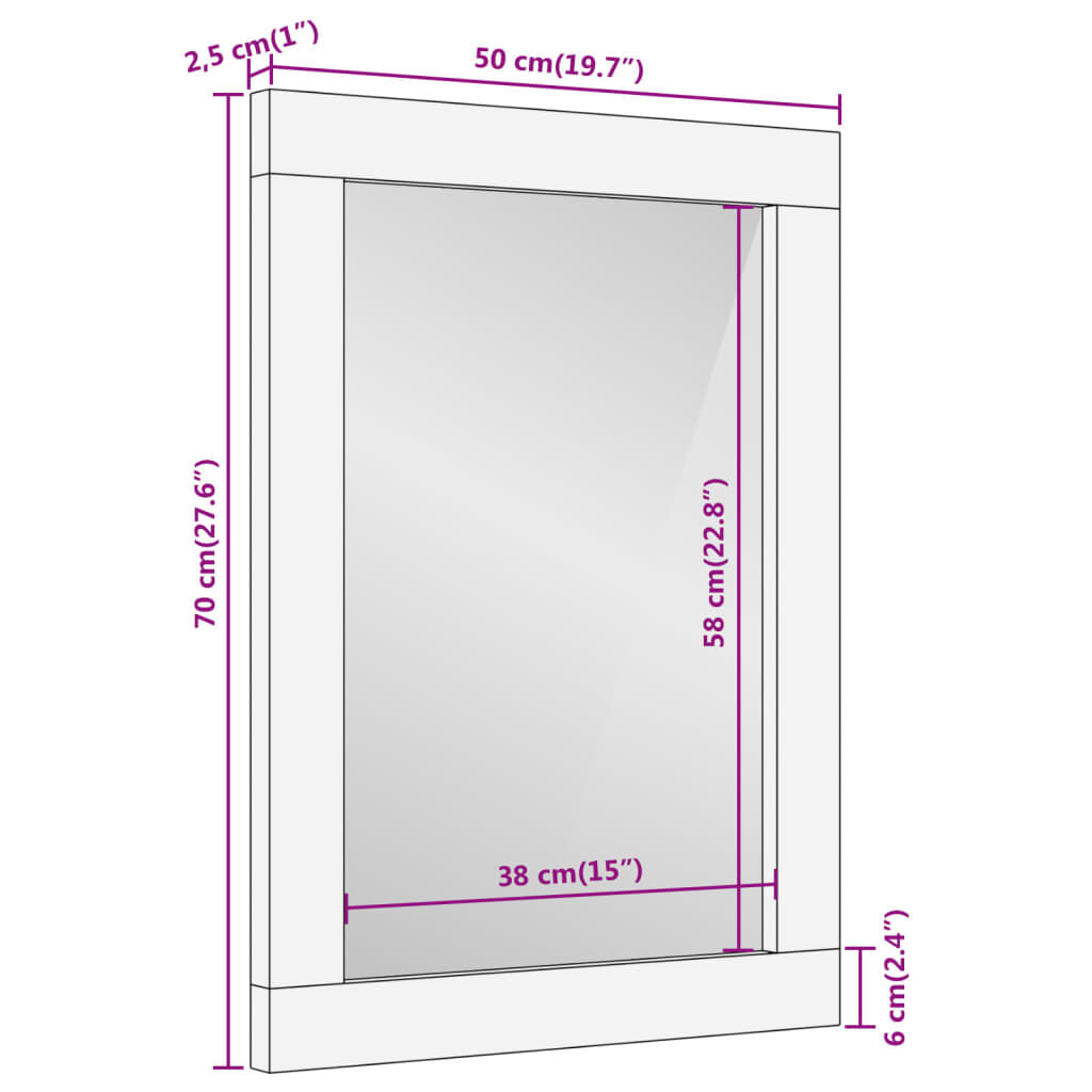 vidaXL Καθρέφτης Μπάνιου 50x70x2,5 εκ. από Μασίφ Ξύλο Μάνγκο/Γυαλί