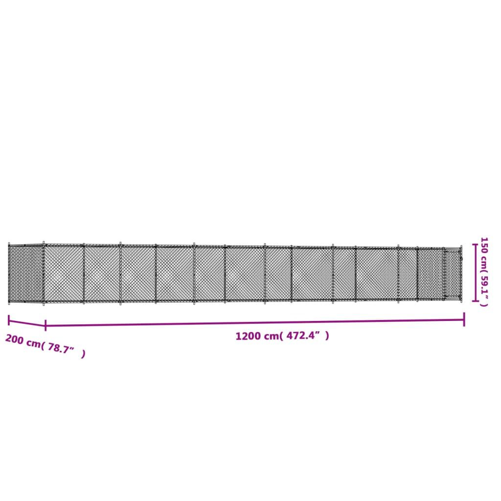 vidaXL Κλουβί Σκύλου με Πόρτα Γκρι 12x2x1,5 μ. Γαλβανισμένος Χάλυβας