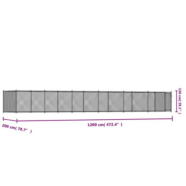 vidaXL Κλουβί Σκύλου με Πόρτα Γκρι 12x2x1,5 μ. Γαλβανισμένος Χάλυβας