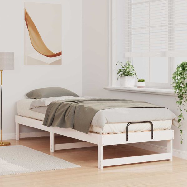 vidaXL Κρεβάτι με λαβές μεταφοράς Λευκό 80 x 200 cm Μασίφ ξύλο πεύκου