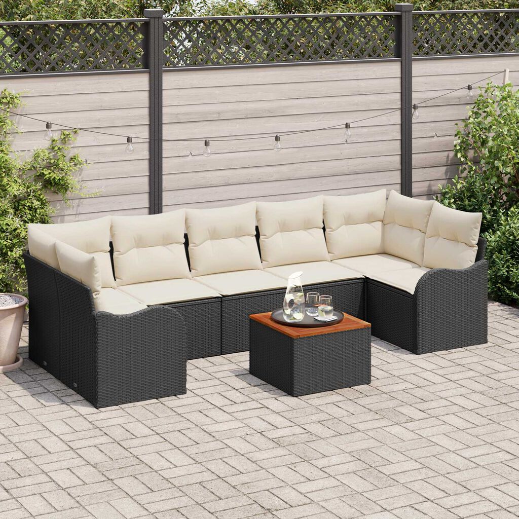 vidaXL Σετ Καναπέ Κήπου 8 pcs Μαύρο Πολυ ράταν