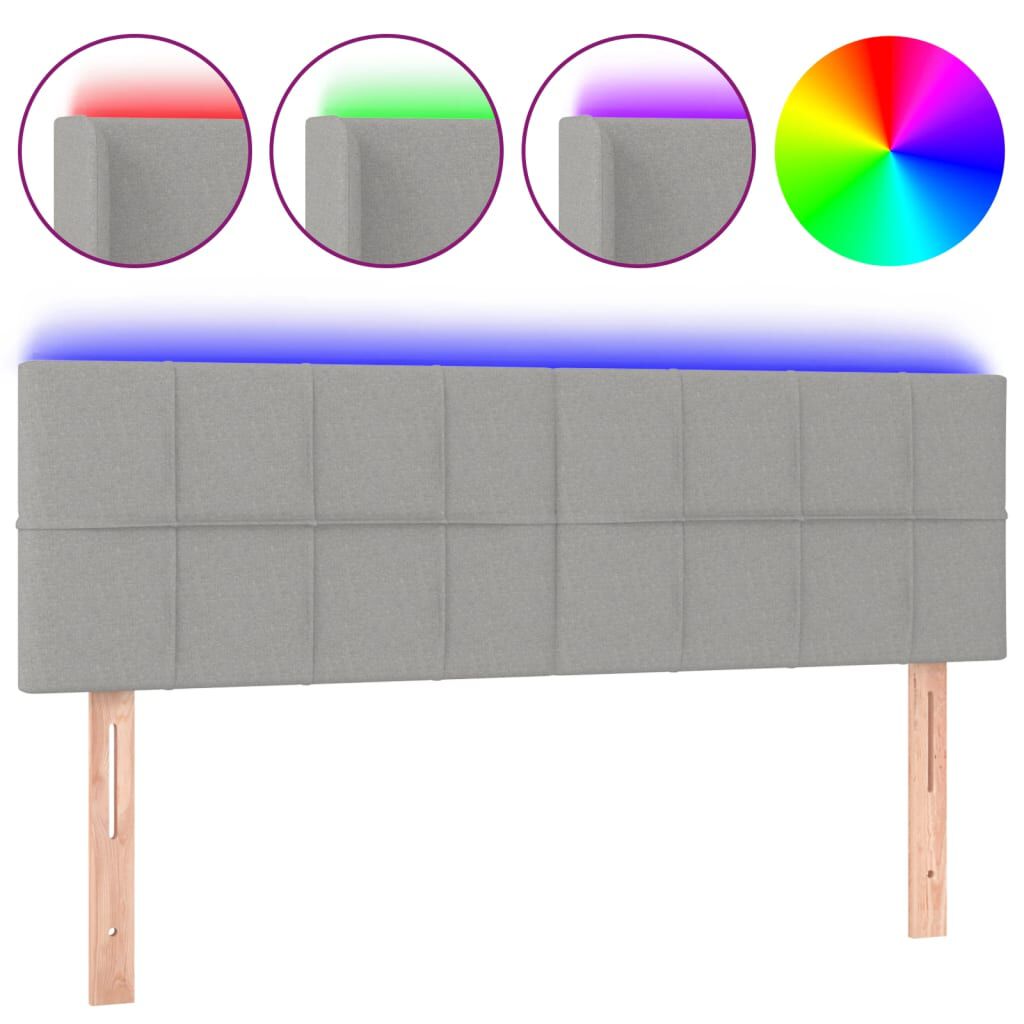 vidaXL Κεφαλάρι Κρεβατιού LED Ανοιχτό Γκρι 144x5x78/88 εκ. Υφασμάτινο