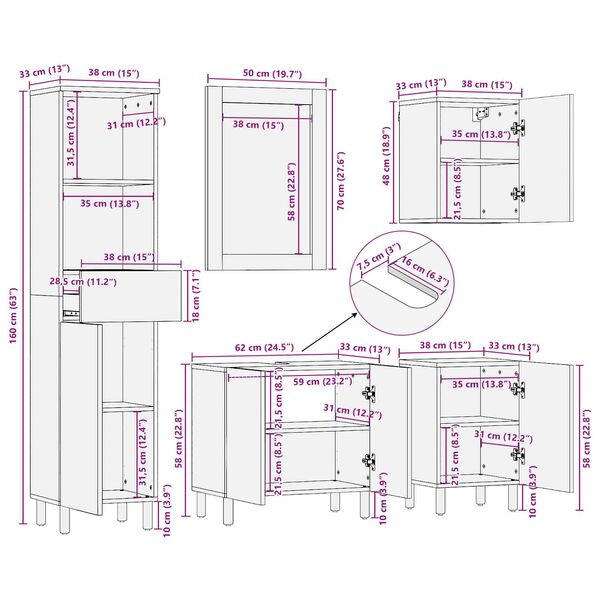 vidaXL Σετ Επίπλων Μπάνιου με συρτάρι 5 pcs Καφέ Μασίφ ξύλο ακακίας
