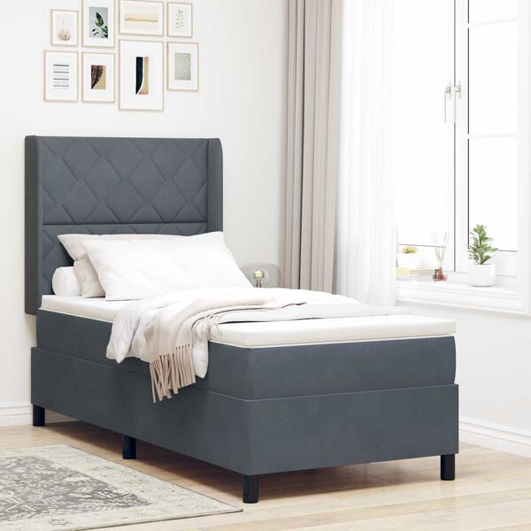 vidaXL Κρεβάτι Box Spring LED με Στρώμα Σκούρο Γκρι 90 x 200 cm