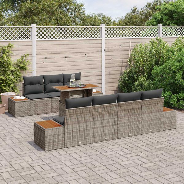 vidaXL Σετ Καναπέ Κήπου με αποθήκευση 8 pcs Γκρι Πολυ ράταν