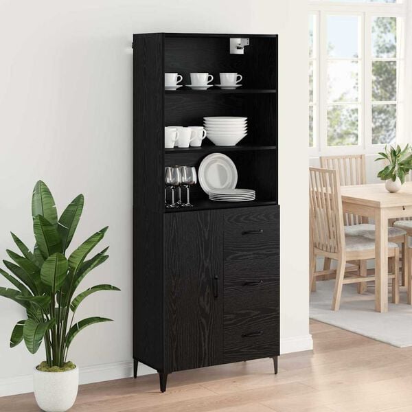 vidaXL Highboard &Mu;&alpha;ύ&rho;&eta; &Omicron;&xi;&upsilon;ά 69,5 x 34 x 180 &epsilon;&kappa;. &Epsilon;&pi;&epsilon;&xi;&epsilon;&rho;&gamma;&alpha;&sigma;&mu;έ&nu;&omicron; &xi;ύ&lambda;&omicron;