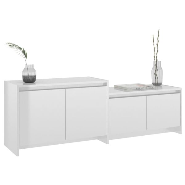 vidaXL Έπιπλο Τηλεόρασης Γυαλ. Λευκό 146,5x35x50 εκ Επεξεργασμένο Ξύλο