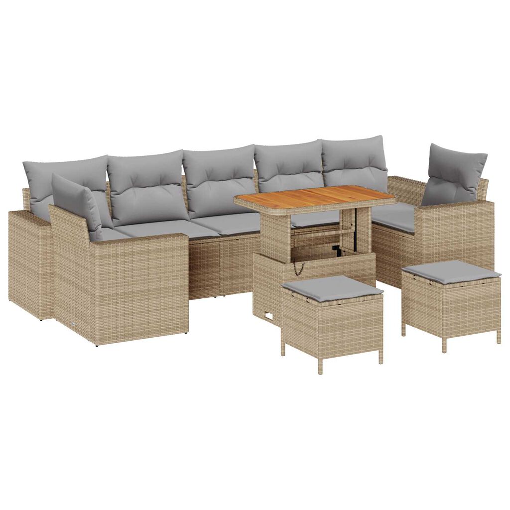 vidaXL Σετ Καναπέ Κήπου Ρυθμιζόμενο ύψος 10 pcs Μπεζ συνθετικό ρατάν