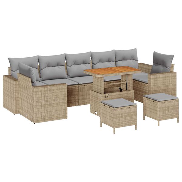 vidaXL Σετ Καναπέ Κήπου Ρυθμιζόμενο ύψος 10 pcs Μπεζ συνθετικό ρατάν