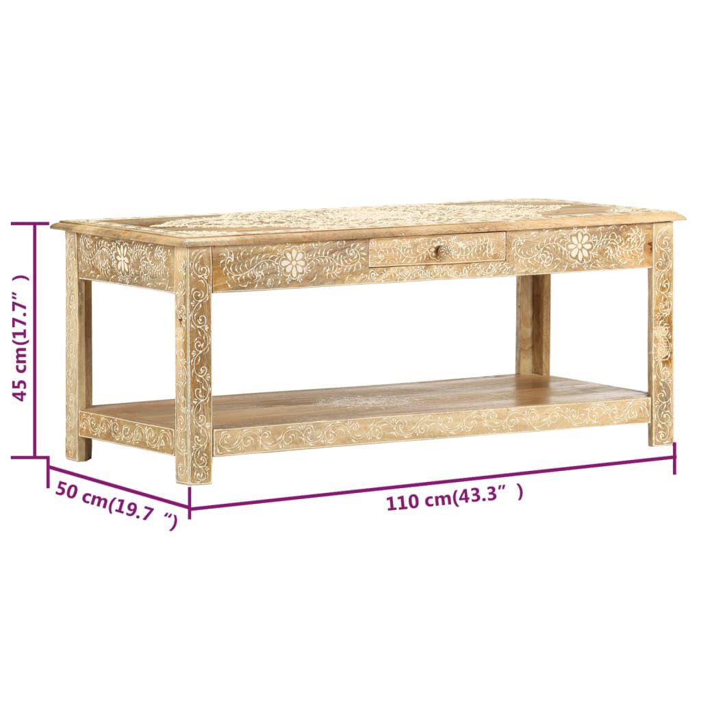 vidaXL Τραπέζι με Χειροπ. Λεπτομέρειες 110x50x45 εκ. Μασίφ Ξύλο Μάνγκο