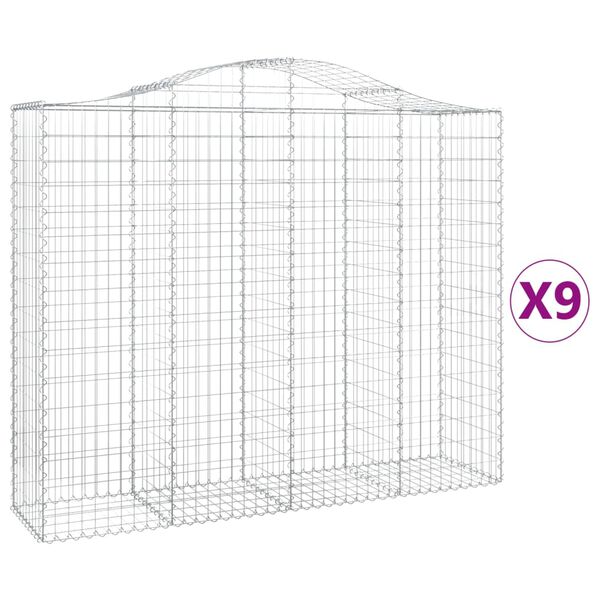 vidaXL Συρματοκιβώτια Τοξωτά 9 τεμ. 200x50x160/180 εκ. Γαλβαν. Ατσάλι