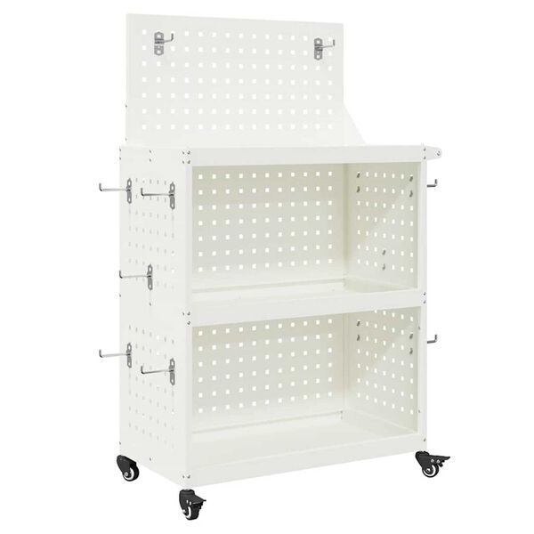 vidaXL Καρότσι εργαλείων με ράφι Λευκό 65 x 35 x 111 εκ Κρύα χάλυβας
