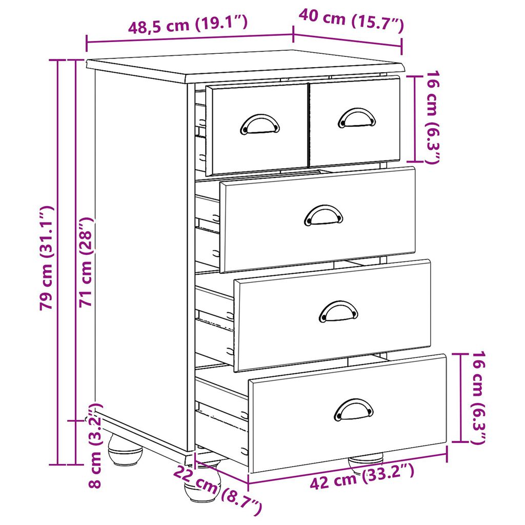 vidaXL Κουτί Με Συρτάρια 'ASKIM' Λευκό 45.8x40x79 cm Στερεό Ξύλο Πεύκου