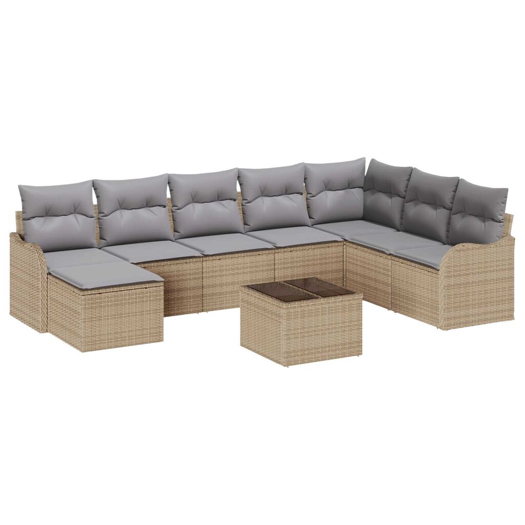 vidaXL Σετ Καναπέ Κήπου με μαξιλάρι 9 pcs Μπεζ Πολυ ράταν