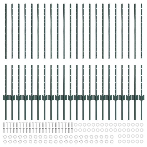 vidaXL Πό posts φράχτη 22 pcs Πράσινο 140 cm Ατσάλι