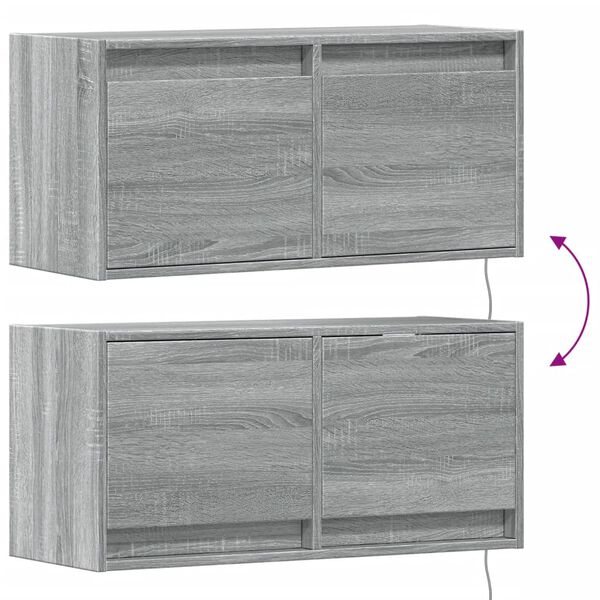 vidaXL Έπιπλο Τοίχου Τηλεόρασης με LED Γκρι Sonoma 80x31x38 εκ.