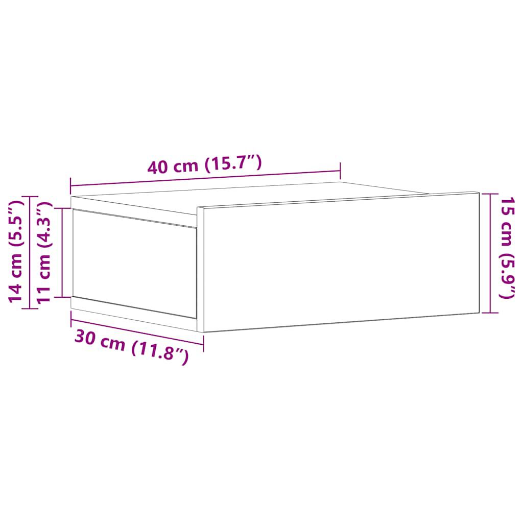 vidaXL Κομοδίνο Κρεμαστό Γκρι Σκυροδέματος 40x30x15 εκ. από Επεξ. Ξύλο