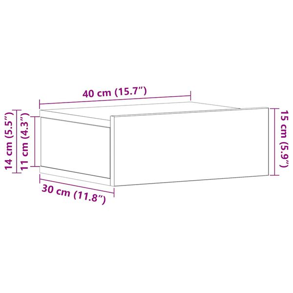 vidaXL Κομοδίνο Κρεμαστό Γκρι Σκυροδέματος 40x30x15 εκ. από Επεξ. Ξύλο