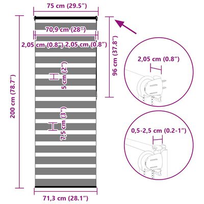vidaXL Ζέβρα τυφλή Σκούρο Γκρι Πλάτος υφάσματος 70,9 εκ. Πολυεστέρας