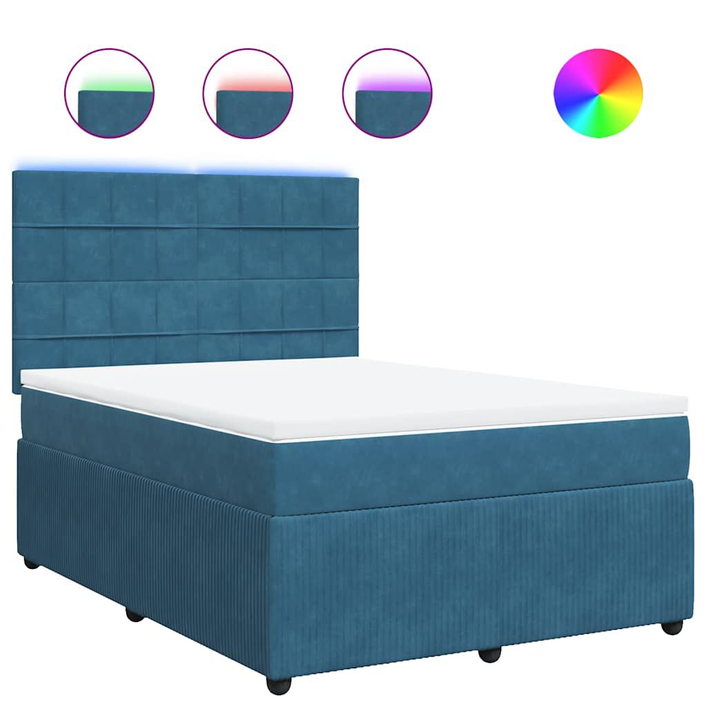 vidaXL Κρεβάτι Boxspring με Στρώμα Μπλε 140x200 εκ. Βελούδινο