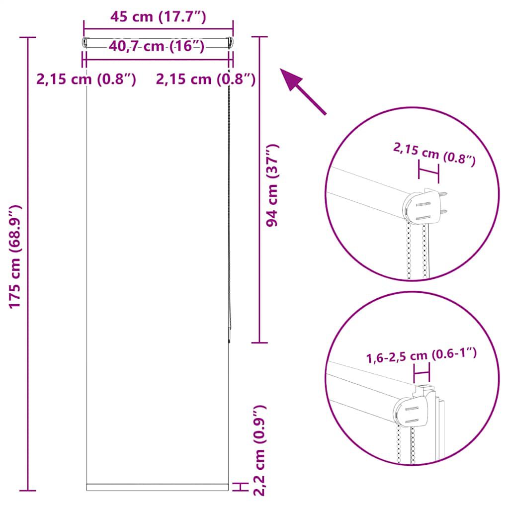 vidaXL Roller Blind Blackout Μαύρο 45x175 cm Πλάτος υφάσματος 40,7 cm