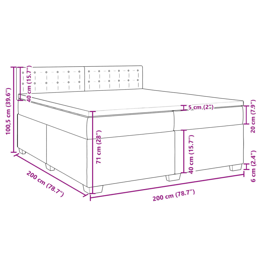 vidaXL Κρεβάτι Boxspring με Στρώμα Μαύρο 200x200 εκ. Βελούδινο